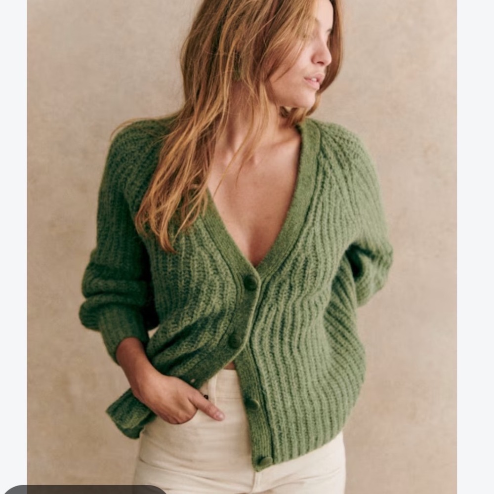 Sezane Paris Basile Green Chunky Cardigan Sweater S Alpaca Blend